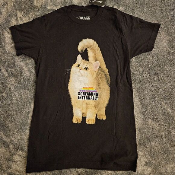 Women Jrs Small Cat Tee T Shirt Screaming Internally Cute Kitten Black Matter S - Picture 1 of 7